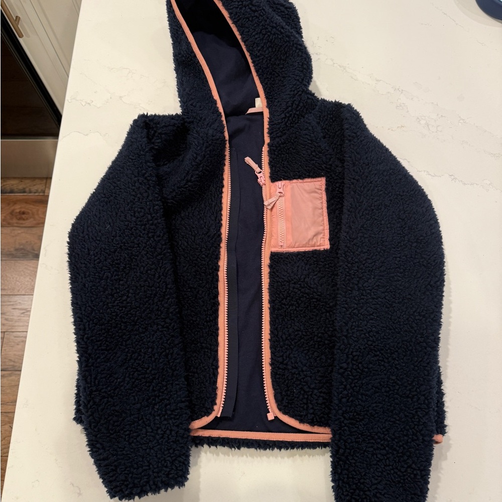 Crewcuts Navy and Pink Sherpa Kids Jacket size L (10-11)
